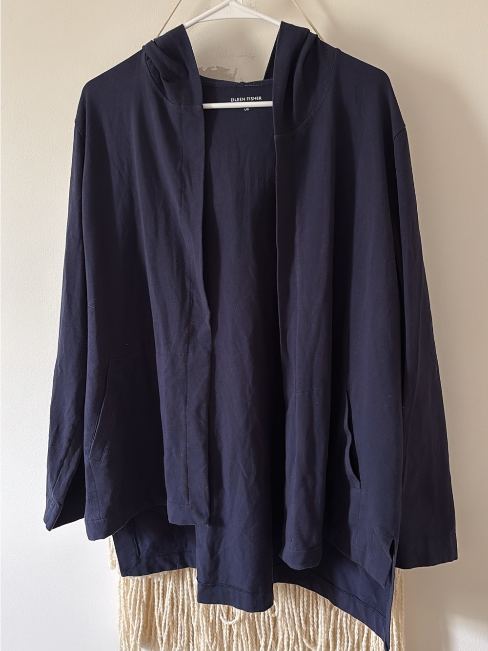 Eileen Fisher Organic Cotton Hooded Open Front Cardigan Sweater Size Large